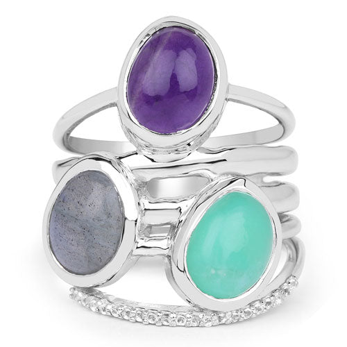 4.00 Carat Genuine Multi Stone .925 Sterling Silver Ring on sale at MyriadMart