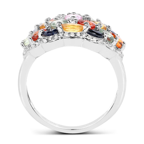 2.85 Carat Genuine Multi Sapphire .925 Sterling Silver Ring on sale at MyriadMart
