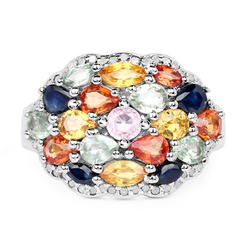 2.85 Carat Genuine Multi Sapphire .925 Sterling Silver Ring on sale at MyriadMart