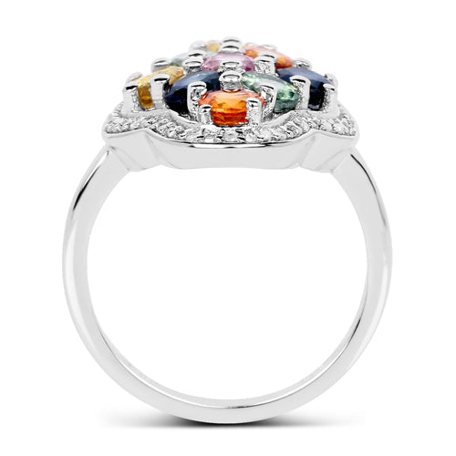 2.63 Carat Genuine Multi Sapphire .925 Sterling Silver Ring on sale at MyriadMart