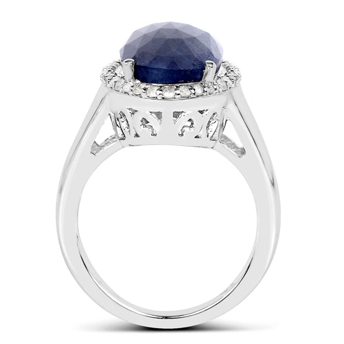 9.83 Carat Genuine Blue Sapphire and White Diamond .925 Sterling Silver Ring on sale at MyriadMart