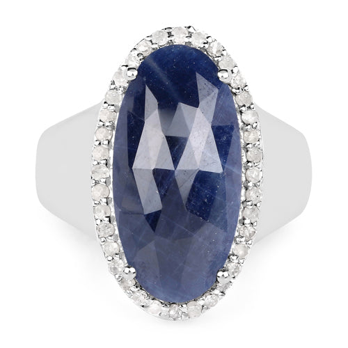 9.83 Carat Genuine Blue Sapphire and White Diamond .925 Sterling Silver Ring on sale at MyriadMart