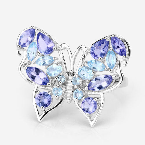 3.60 Carat Genuine Tanzanite and Swiss Blue Topaz .925 Sterling Silver Ring on sale at MyriadMart