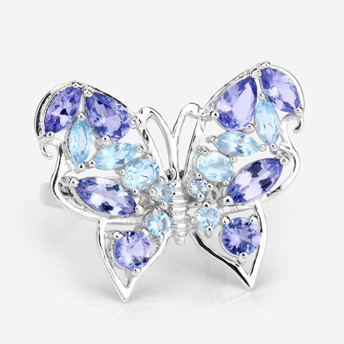 3.60 Carat Genuine Tanzanite and Swiss Blue Topaz .925 Sterling Silver Ring on sale at MyriadMart
