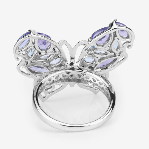 3.60 Carat Genuine Tanzanite and Swiss Blue Topaz .925 Sterling Silver Ring on sale at MyriadMart