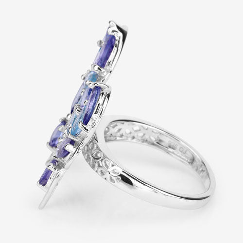 3.60 Carat Genuine Tanzanite and Swiss Blue Topaz .925 Sterling Silver Ring on sale at MyriadMart