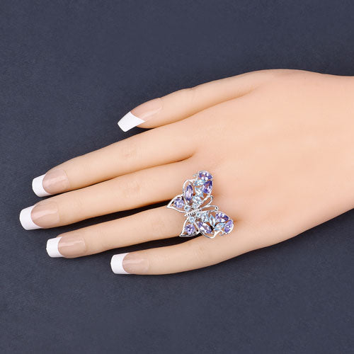 3.60 Carat Genuine Tanzanite and Swiss Blue Topaz .925 Sterling Silver Ring on sale at MyriadMart
