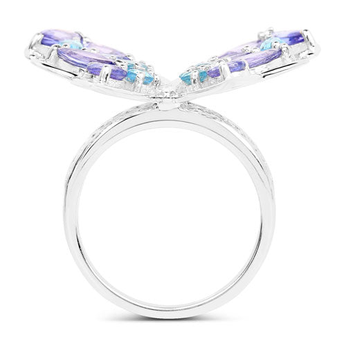 3.60 Carat Genuine Tanzanite and Swiss Blue Topaz .925 Sterling Silver Ring on sale at MyriadMart