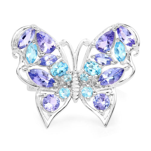 3.60 Carat Genuine Tanzanite and Swiss Blue Topaz .925 Sterling Silver Ring on sale at MyriadMart
