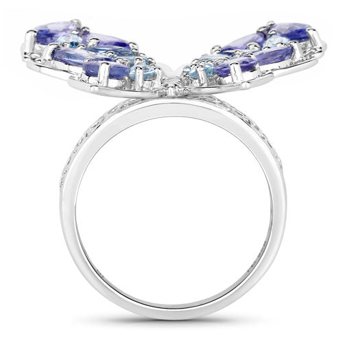 3.60 Carat Genuine Tanzanite and Swiss Blue Topaz .925 Sterling Silver Ring on sale at MyriadMart