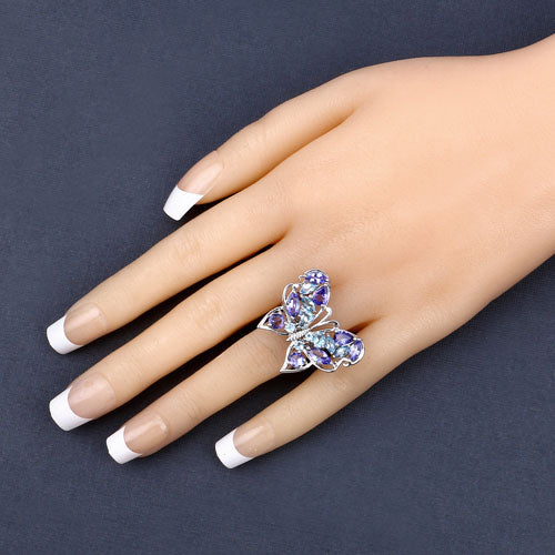 3.60 Carat Genuine Tanzanite and Swiss Blue Topaz .925 Sterling Silver Ring on sale at MyriadMart