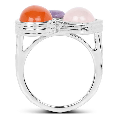 5.21 Carat Genuine Rose Quartz, Carnelian And Charolite .925 Sterling Silver Ring on sale at MyriadMart