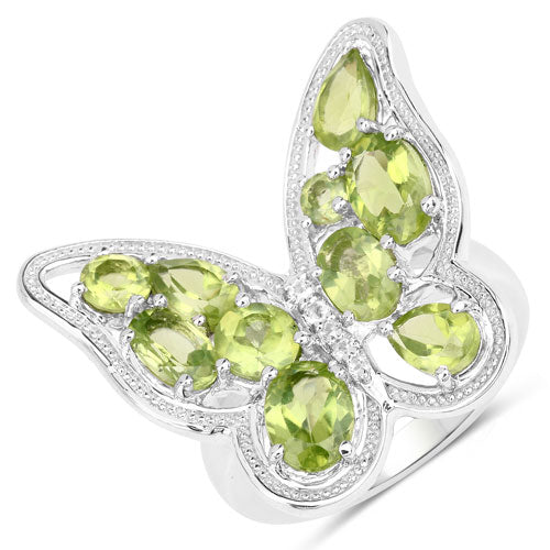 4.61 Carat Genuine Peridot and White Topaz .925 Sterling Silver Ring on sale at MyriadMart
