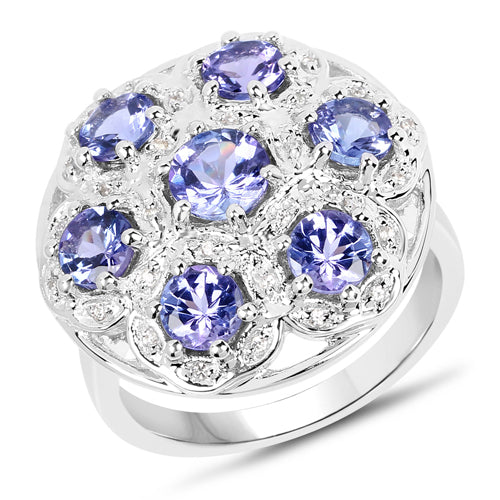 2.00 Carat Genuine Tanzanite and White Zircon .925 Sterling Silver Ring on sale at MyriadMart