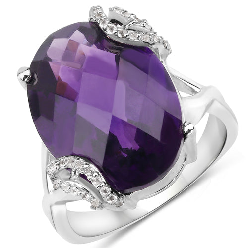 10.44 Carat Genuine Amethyst and White Topaz .925 Sterling Silver Ring on sale at MyriadMart