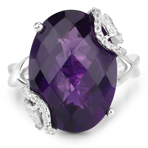 10.44 Carat Genuine Amethyst and White Topaz .925 Sterling Silver Ring on sale at MyriadMart