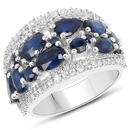 3.61 Carat Genuine Blue Sapphire and White Zircon .925 Sterling Silver Ring on sale at MyriadMart