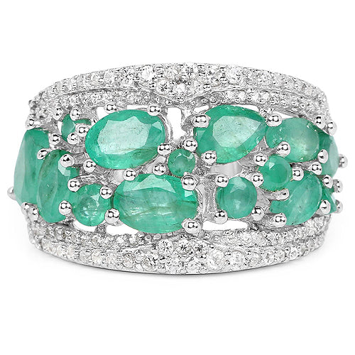 3.27 Carat Genuine Emerald and White Zircon .925 Sterling Silver Ring on sale at MyriadMart