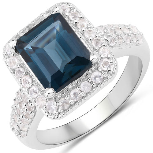 5.03 Carat Genuine London Blue Topaz and White Topaz .925 Sterling Silver Ring on sale at MyriadMart