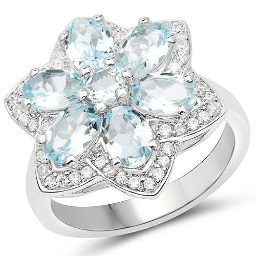 2.88 Carat Genuine Aquamarine .925 Sterling Silver Ring on sale at MyriadMart
