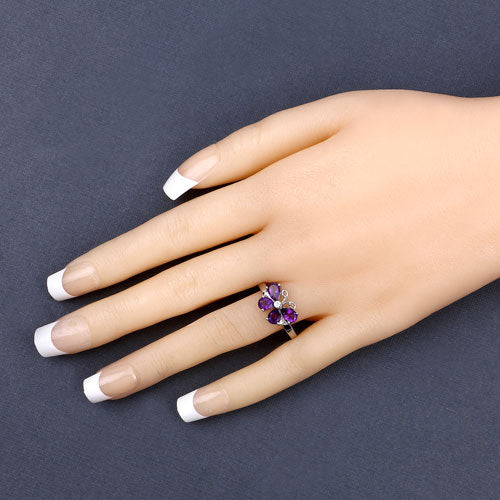 1.35 Carat Genuine Amethyst and Created White Sapphire .925 Sterling Silver Ring on sale at MyriadMart