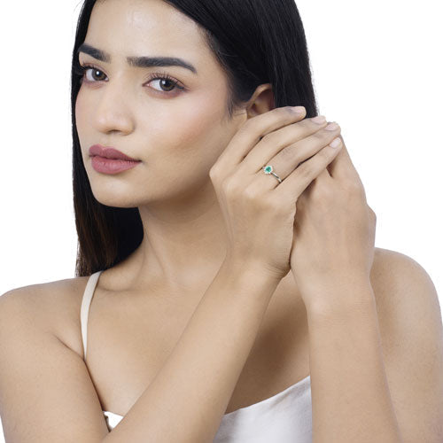 0.40 Carat Genuine Zambian Emerald and White Diamond 14K White Gold Ring on sale at MyriadMart