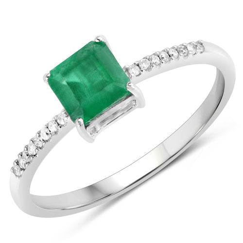 0.64 Carat Genuine Zambian Emerald and White Diamond 14K White Gold Ring on sale at MyriadMart