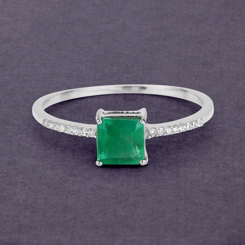 0.64 Carat Genuine Zambian Emerald and White Diamond 14K White Gold Ring on sale at MyriadMart