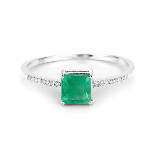 0.64 Carat Genuine Zambian Emerald and White Diamond 14K White Gold Ring on sale at MyriadMart