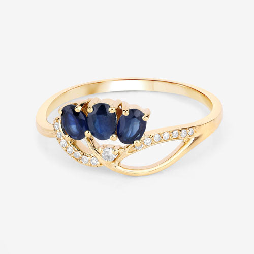 0.65 Carat Genuine Blue Sapphire and White Diamond 14K Yellow Gold Ring on sale at MyriadMart