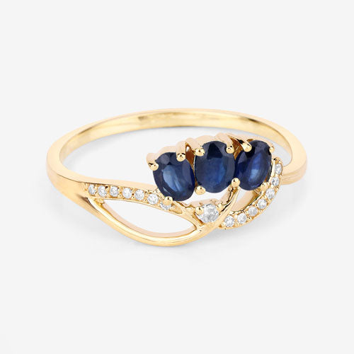 0.65 Carat Genuine Blue Sapphire and White Diamond 14K Yellow Gold Ring on sale at MyriadMart