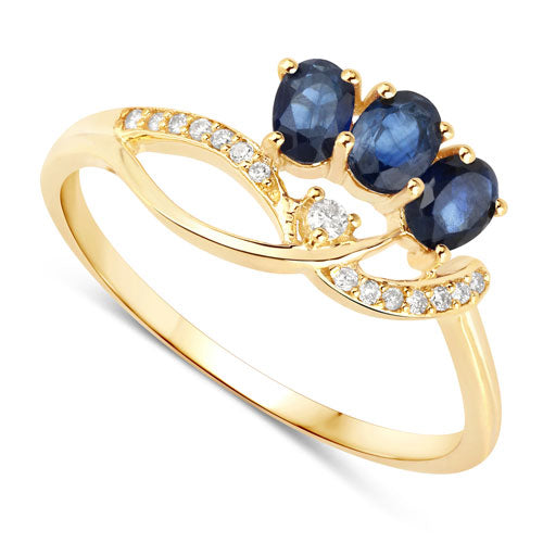 0.65 Carat Genuine Blue Sapphire and White Diamond 14K Yellow Gold Ring on sale at MyriadMart