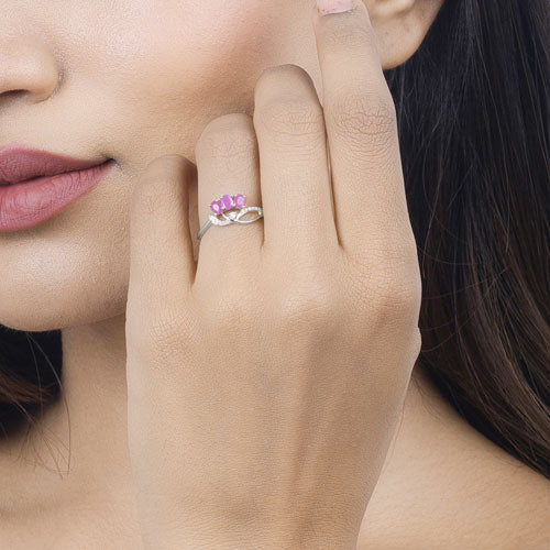 0.71 Carat Genuine Ruby and White Diamond 14K White Gold Ring on sale at MyriadMart