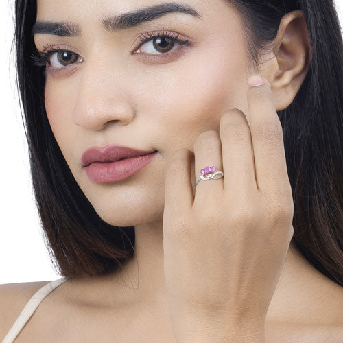 0.71 Carat Genuine Ruby and White Diamond 14K White Gold Ring on sale at MyriadMart
