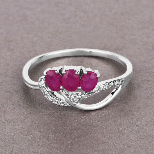 0.71 Carat Genuine Ruby and White Diamond 14K White Gold Ring on sale at MyriadMart