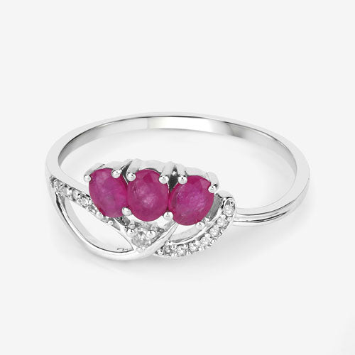 0.71 Carat Genuine Ruby and White Diamond 14K White Gold Ring on sale at MyriadMart