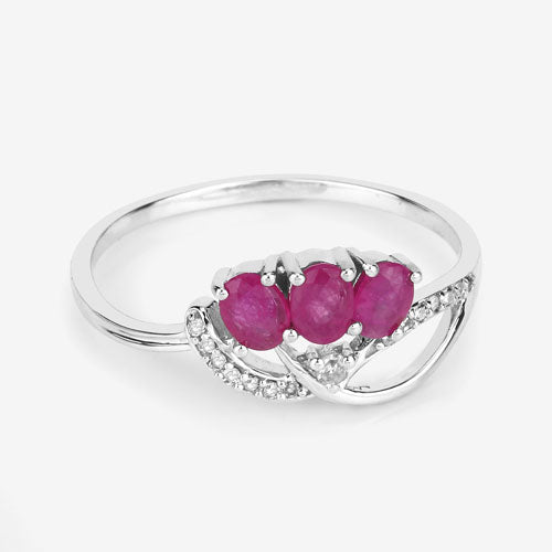 0.71 Carat Genuine Ruby and White Diamond 14K White Gold Ring on sale at MyriadMart