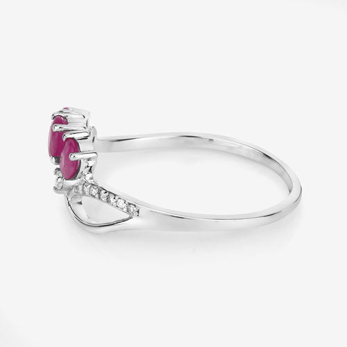 0.71 Carat Genuine Ruby and White Diamond 14K White Gold Ring on sale at MyriadMart