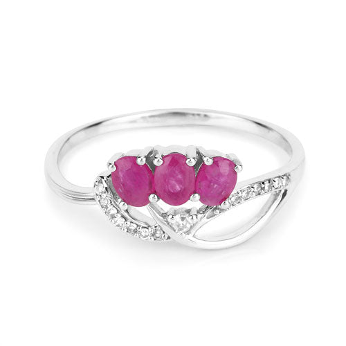 0.71 Carat Genuine Ruby and White Diamond 14K White Gold Ring on sale at MyriadMart