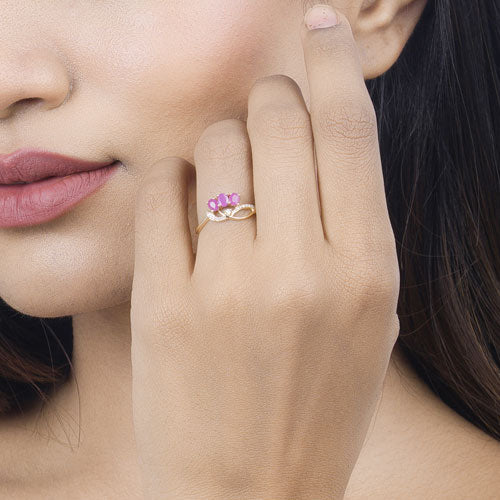 0.71 Carat Genuine Ruby and White Diamond 14K Yellow Gold Ring on sale at MyriadMart