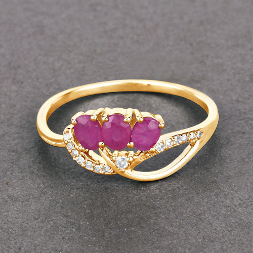 0.71 Carat Genuine Ruby and White Diamond 14K Yellow Gold Ring on sale at MyriadMart