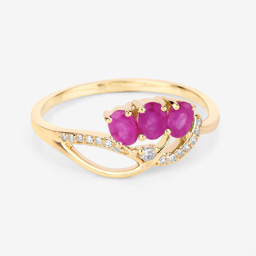 0.71 Carat Genuine Ruby and White Diamond 14K Yellow Gold Ring on sale at MyriadMart