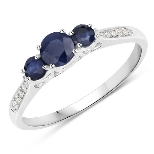 0.56 Carat Genuine Blue Sapphire and White Diamond 14K White Gold Ring on sale at MyriadMart