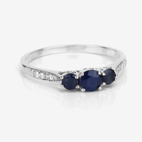 0.56 Carat Genuine Blue Sapphire and White Diamond 14K White Gold Ring on sale at MyriadMart