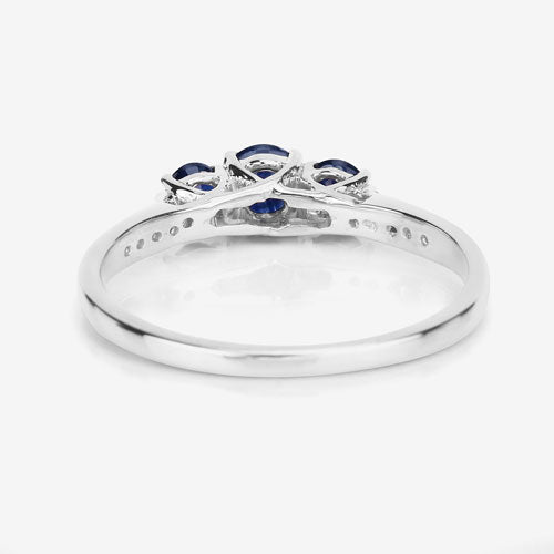 0.56 Carat Genuine Blue Sapphire and White Diamond 14K White Gold Ring on sale at MyriadMart