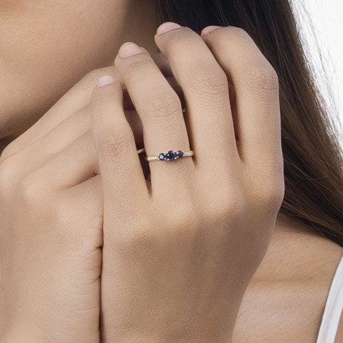 0.56 Carat Genuine Blue Sapphire and White Diamond 14K Yellow Gold Ring on sale at MyriadMart