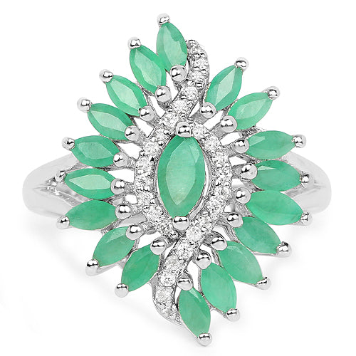 1.63 Carat Genuine Emerald and White Zircon .925 Sterling Silver Ring on sale at MyriadMart