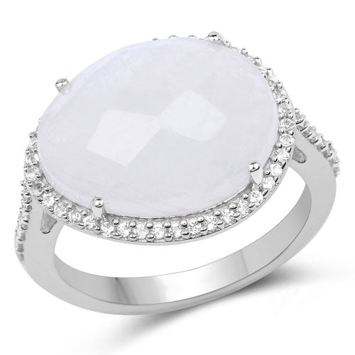 7.33 Carat Genuine White Rainbow Moonstone And White Topaz .925 Sterling Silver Ring on sale at MyriadMart