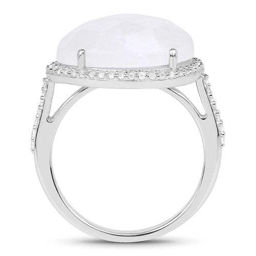 7.33 Carat Genuine White Rainbow Moonstone And White Topaz .925 Sterling Silver Ring on sale at MyriadMart