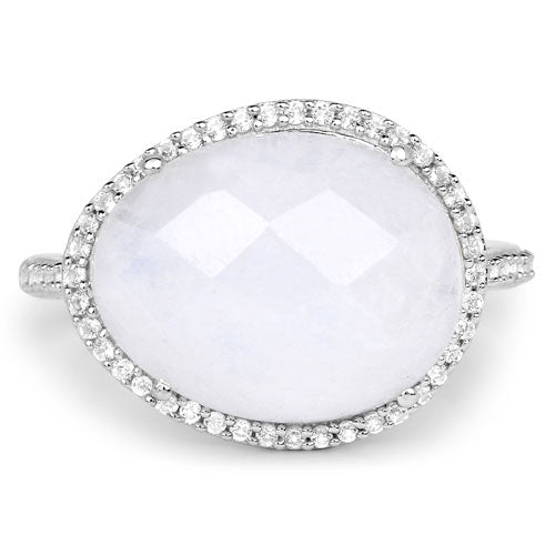 7.33 Carat Genuine White Rainbow Moonstone And White Topaz .925 Sterling Silver Ring on sale at MyriadMart